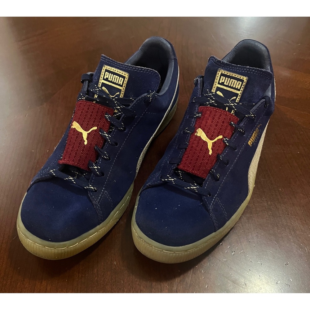 Puma Suede Classic Kiltie Peacoat Navy Gold Burgundy Sneakers 365494 04 Mens 10
